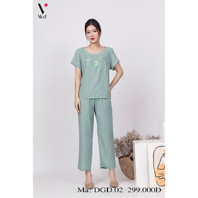 Đồ bộ bigsize - Đồ bộ trung niên - Bộ đồ trung niên mặc nhà bigsize Vicci DGD.02  thiết kế áo cộc quần dài chất liệu đũi cao cấp (dành cho người béo)