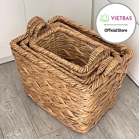 Giỏ lục bình đựng đồ VIETBAS vuông có quai 3 size MAU153