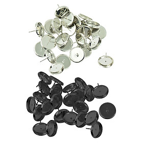 48 Pieces Round Earrings Ear Stud Blank Bezel Setting Base For 12mm Cabochon Jewelry Findings