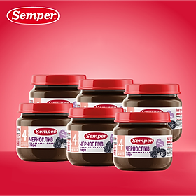 Combo 6 lọ Dinh dưỡng ăn dặm Trái cây nghiền mận đen hỗ trợ tiêu hóa Semper Prune 80g dành cho bé từ 4 tháng tuổi