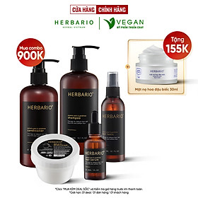 Bộ 5 Chăm Sóc Tóc Vỏ bưởi & Bồ kết Herbario: Dầu gội 300ml + Dầu xả 300ml + Xịt dưỡng 100ml + Serum 30ml + Kem ủ tóc 200ml