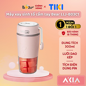 Máy xay sinh tố cầm tay Bear LLJ-B03C1, dung tích 300ml, lưỡi dao kép xay mạnh, dễ mang theo sử dụng - HÀNG CHÍNH HÃNG