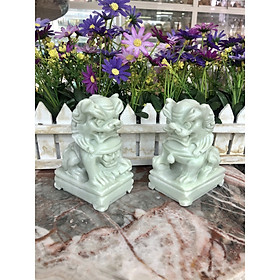 Cặp Kỳ Lân phong thủy đá cẩm thạch trắng xanh - Cao 12 cm
