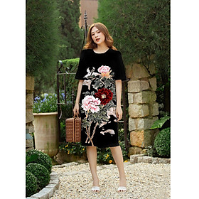 Đầm suôn Lady in hoa mẫu đơn sang trọng D064- Lady Fashion