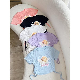 Áo croptop rút dây 2 bên in hình Angel - Kèm ảnh thật