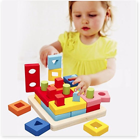 Đồ chơi bằng gỗ Bảng xếp Hình khối 3 chiều cho bé DC18