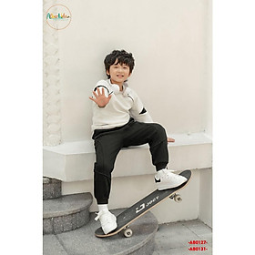 Áo nỉ bé trai ALBERKIDS xám phối tay đen cá tính siêu ấm cho trẻ em 3,4,5,6,7,8,9,10,11,12 tuổi
