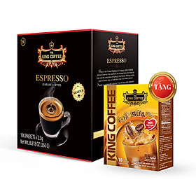 Hình ảnh Combo 1 Cà Phê Hòa Tan Espresso KING COFFEE - Hộp 100 gói x 2.5g + Tặng 1 Cà Phê Sữa PLUS Hòa Tan 3in1 KING COFFEE - Hộp 10 gói x 20g