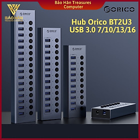 Hub Orico BT2U3-16AB-GY USB 3.0 16 Công Tắc Bật/Tắt Nguồn 12v Kèm Sạc Cho Máy Tính Bằng Nhôm - Hàng Chính Hãng