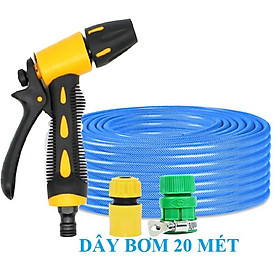 Bộ dây vòi xịt nước rửa xe, tưới cây . tăng áp 3 lần, loại 20m 206236 đầu đồng,cút,nối vàng+ tặng mở chai