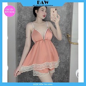 Đồ Ngủ Hai Dây Viền Ren Sexy Quyến Rũ Có Mút Ngực Thương Hiệu Baw, Chất Liệu Lụa Satin Mát Mịn DN1 (hình thật shop tự chụp)