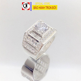 Nhẫn nam bạc phong cách thời trang gắn kim cương nhân tạo chất liệu bạc thật không gỉ trang sức Bạc Quang Thản - QTNA68