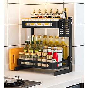 Kệ gia vị nhà bếp đa năng INOX phủ sơn tĩnh điện Đen, kệ bếp cao cấp (2 Tầng, 3 Tầng) Loại Dày