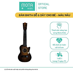 [M898-28TATBTCNAU - Mota Montessori] Đồ chơi cho bé Đàn ghita gỗ 6 dây màu nâu - Hàng chính hãng