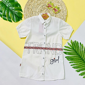 Đầm Sơ Mi Bé Gái Cotton Dáng Suông Trend Thêu Chữ Girl - Thắt Lưng Giả - Màu Trắng Và Hồng Cho Bé Từ 15 Đến 55 Kg YF 9DX547 - Giao Màu Ngẫu Nhiên