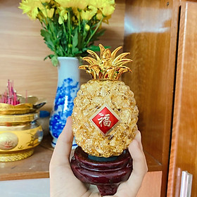 Mua Quả thơm lá vàng phong thủy chiêu tài  lộc tặng kèm đế gỗ