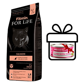 Thức Ăn Được Chế Biến Từ Thịt Tươi Cho Tất Cả Các Giống Mèo Trưởng Thành Fitmin Cat For Life Salmon 1.8KG - TẶNG 1 Lon Pate Tươi Hello Cat Pate 190G