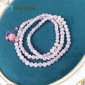 Vòng tay chuỗi 108 hạt Thạch Anh Hồng size 6 li phối hạt bánh xe, charm hoa sen đá thạch anh hồng cho phong thủy mệnh Hỏa, Thổ - 16-17.5cm