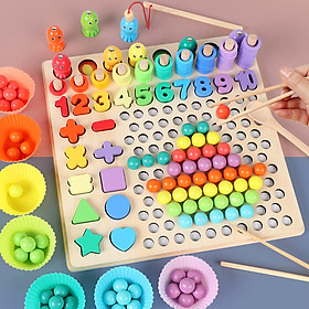 Đồ chơi giáo dục gỗ gắp hạt, học đếm số cho bé, đồ chơi montessori