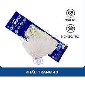 Khẩu Trang Y Tế 4D Ok Mask Màu Kem, Theo Thiết Kế Kf94, Đạt Chuẩn Kháng Khuẩn, Công Nghệ Nhật Bản (6 Chiếc/Túi)