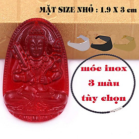 Mặt Phật Hư không tạng pha lê đỏ 1.9cm x 3cm (size nhỏ) kèm vòng cổ dây cao su đen + móc inox vàng, Phật bản mệnh, mặt dây chuyền
