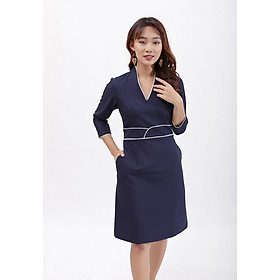 Váy đầm dáng ôm thời trang Eden cổ v tay lỡ viền màu, kiểu dáng sang trọng, chất liệu mềm mại không nhăn - D390
