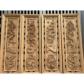 Mua Tranh tứ quý bốn mùa trạm khắc bốn mùa và  tứ linh  bằng gỗ gụ kt 47×147×7cm 