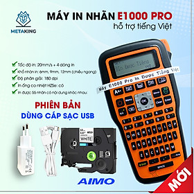 Máy in nhãn cầm tay E1000 PRO Cáp Nối USB I Có Adapter I Tặng 1 cuộn nhãn 12mm I Hàng Chính Hãng I Chuyên Dùng Dán Cáp Điện Mạng
