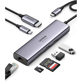 Ugreen UG60515CM512TK 4K 60Hz Giga Lan 2xUsb3.0 + hdmi + card reader + PD bộ hub chuyển từ usb type c - HÀNG CHÍNH HÃNG