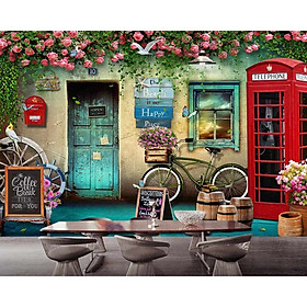 Tranh dán tường 3d trang trí quán cà phê - trang trí quán trà sữa - không bay màu -trặng kèm keo dán TC73