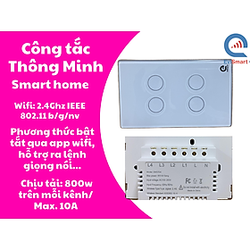 Mua Công tắc cảm ứng thông minh Evismart  mặt kính cường lực viền nhôm  4 nút bấm  màu trắng hoặc đen  sử dụng sóng zigbee  điều khiển từ xa qua app Tuya - Màu Trắng