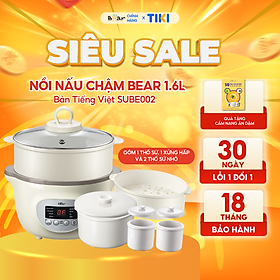 Nồi Nấu Chậm 1,6L Bear SUBE002 Đa Năng Nấu Cháo, Chưng Yến Bản Quốc Tế - Hàng Chính Hãng