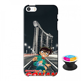 Ốp lưng nhựa dẻo dành cho iPhone 5S tặng popsocket in logo iCase - in hình Conan
