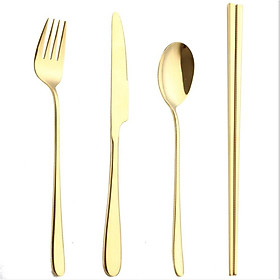 Bộ 4 dụng cụ ăn uống trang trí bàn ăn SET CUTLERY GOLDEN INGENIOUS 4pcs