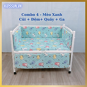 Giường Cũi KidsSun - Nôi Cũi Cho Bé Từ Sơ Sinh Đến 3-4 Tuổi - Chất Liệu Gỗ Quế Màu Trắng - Combo 4 Sản Phẩm