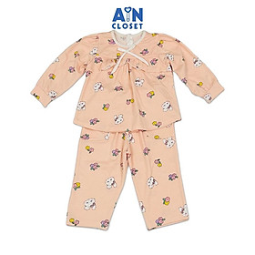 Bộ quần áo Dài bé gái hoạ tiết Thỏ Hoa Hồng Cam Thun cotton - AICDBG3CGBLD - AIN Closet