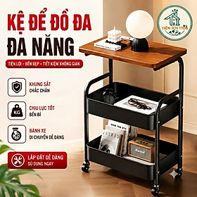 Kệ Đẩy 3 Tầng Mặt Gỗ Đa Năng, Kệ Đựng Đồ Spa, Showrom, Nhà Bếp Đồ Khô Có Bánh Xe
