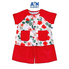 Bộ quần áo Bà Ba Lửng bé gái hoạ tiết Hoa Cải Xoong Đỏ Lụa - AICDBGLWJGGX - AIN Closet