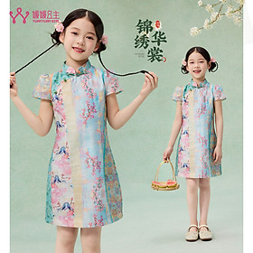 Đầm váy công chúa sườn xám trung hoa Như ý cát tường cho bé gái diện lễ tết năm mới đẹp size 100-170 hàng Quảng Châu