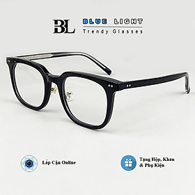Gọng Kính Cận, Kính Giả Cận Cao Cấp Gọng Nhựa Lõi Thép, Mắt Vuộng Gọng Dày Cứng Cáp, Đen, Xám Trong - BLUE LIGHT