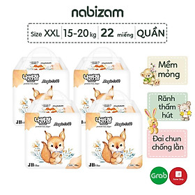 COMBO 4 Tã/Bỉm Quần NABIZAM Magic Soft Nội Địa Hàn Cao Cấp, Khô Thoáng Hiệu Quả Size 2XL Cho Bé Trên 15kg,22 Miếng/Bịch