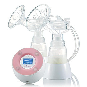 Bộ máy hút sữa điện đôi không BPA Unimom Minuet có pin sạc kèm Adapter và máy tiệt trùng 2 bình cổ rộng Fatz FB3011SL