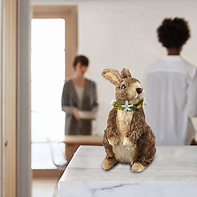 Cute Easter Straw Bunny Figurine Rabbit Desktop Decor Office Handmade Statue