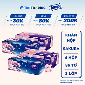 Lốc 4 Khăn Giấy Hộp Tempo 86 Tờ - Hoa Anh Đào