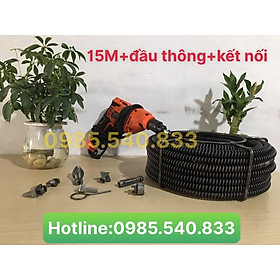 Mua Dây thông cống dùng cho máy khoan ( 15m dây lò + 6 đầu thông + 1 đầu kết nối máy khoan ................................)