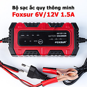 Sạc Ắc Quy FOXSUR 1.5A FBC061215E 6V 12V 4Ah - 30Ah Tự Ngắt Khi Đầy Phục Hồi Ắc Quy Khử Sunfat Chống Ngược Cực