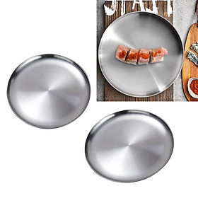 2x Stainless Steel Dinner Plate Coffee Tea Breakfast Storage Platter 14+23cm