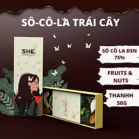 Socola Trái Cây Thanh 50g SHE Chocolate - Socola năng lượng, ít ngọt, đậm đà vị socola nguyên chất