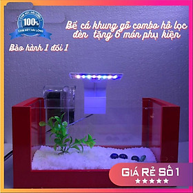 Bể cá mini KHUNG GỖ ĐẦY ĐỦ HỒ-LỌC-ĐÈN Tặng 6 món phụ kiện trang trí