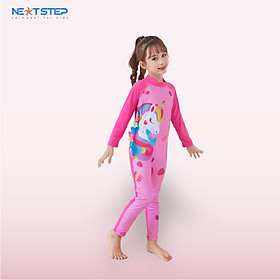 Đồ bơi trẻ em, đồ bơi bé gái liền thân dài tay quần dài full body chống nắng bao gồm nón bơi họa tiết kỳ lân cho bé đến 30kg
